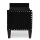 Hearth and Haven Upholstered Tufted Button Storage Bench with Nails Trim, Entryway Living Room Soft Padded Seat with Armrest, Bed Bench-Black W2186139086