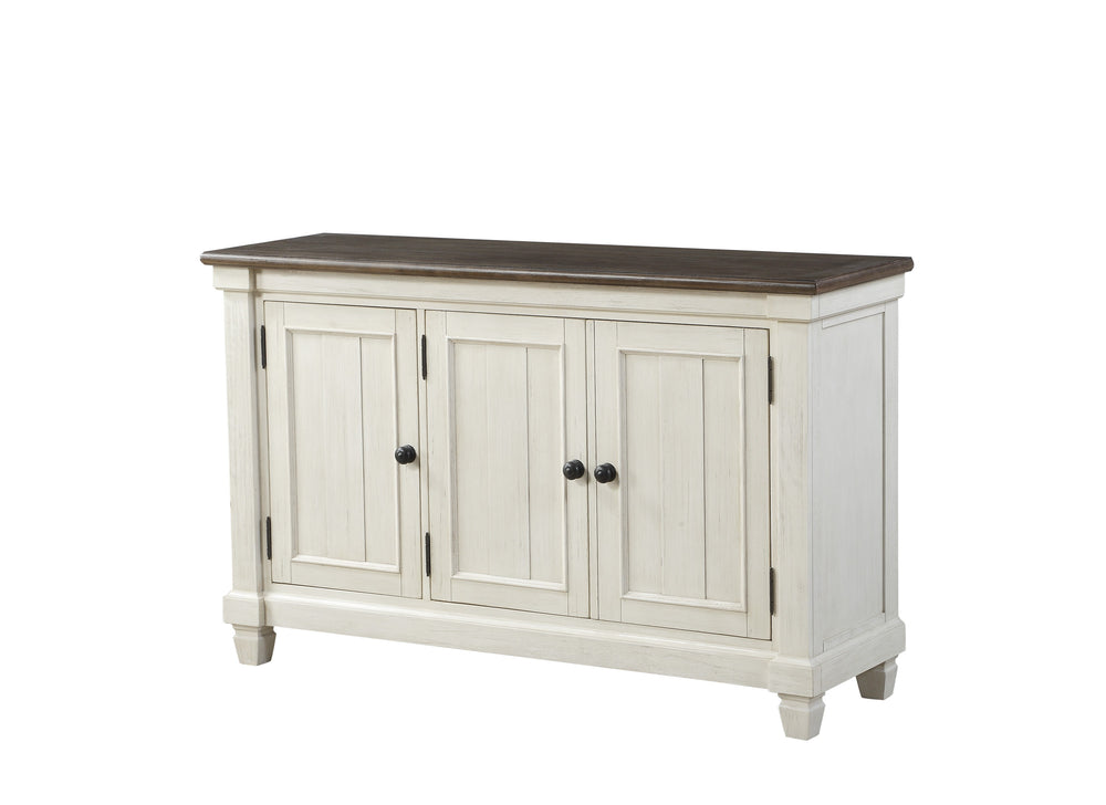 English Elm Antique 3-Door Granby Server in Antique White with Rosy Brown Elm Top, Rustic Storage & Adjustable Shelves B011P147539