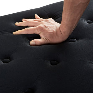English Elm Upholstered Velvet Storage Bench Tufted Seat Nailhead Trim Armrests Entryway Bedroom Black W2186139086