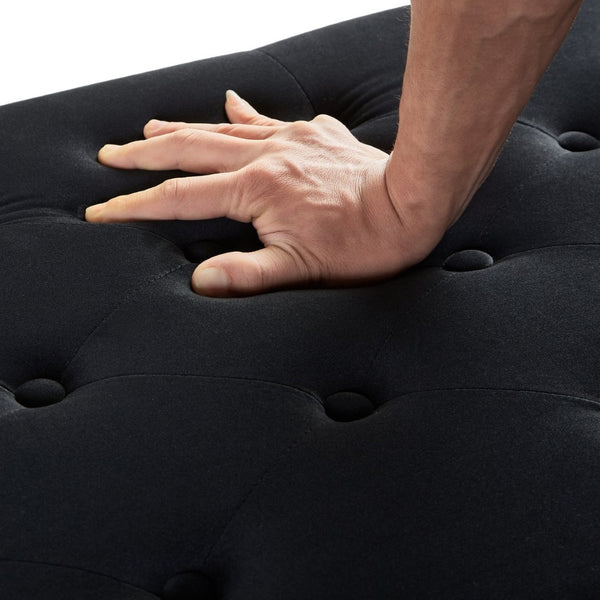 English Elm Upholstered Velvet Storage Bench Tufted Seat Nailhead Trim Armrests Entryway Bedroom Black W2186139086