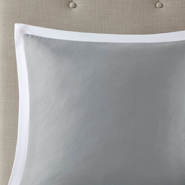 English Elm 8 Powell Embroidered Comforter Set King - Hotel-Style White with Grey Euros, Bedskirt & Decorative Pillows B035128741