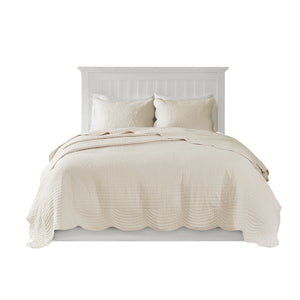 English Elm 3 Piece Reversible Scalloped Edge Quilt Set with Cotton Fill Microfiber Face Antimicrobial Freshness Protection for Full/Queen Bedding Chic Farmhouse Elegance Cream 17.72 L x 15.35 W x 6.3 H B03597385