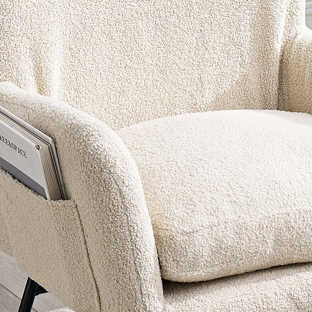 English Elm Modern Rocking Chair High Back Ergonomic Teddy Fabric Arm Rocker with Adjustable Headrest, 300LB Capacity and Durable Metal Frame for Living Room Comfort and Relaxation W244134105
