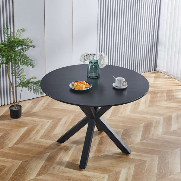 English Elm 42.1"black Round Mdf Dining Table Seats Six with Cross Leg Pedestal Mid-century Base W234P143405