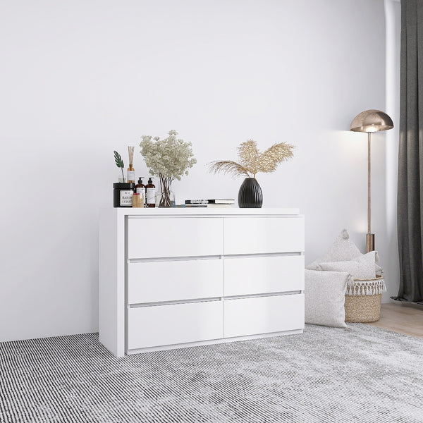 English Elm Extended Desktop 6-Drawer Chest - Modern White Vanity With Handle-Free Design For Chic Storage Solutions W2139134917