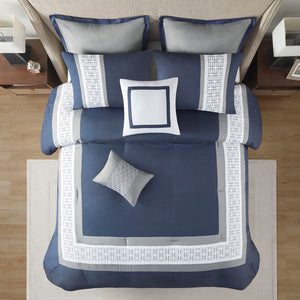 English Elm 8 Piece Embroidered Comforter Set In Navy - Luxurious Queen Bedding With Shams & Decorative Pillows B03594954