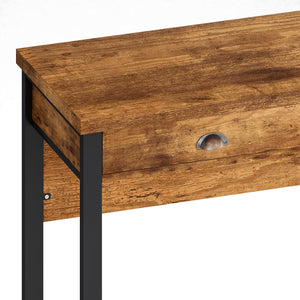 English Elm 3-Drawer Long Dining Table Set with Power Outlets, Swivel PU Stools, Shell Handles & Storage Elegance Brown W757134229