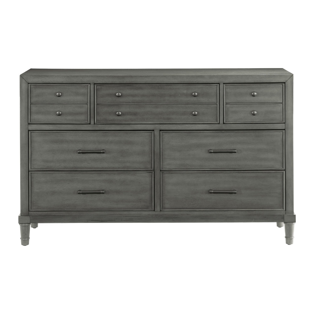 English Elm Transitional Gray Wittenberry 7-Drawer Dresser with Dark Bronze Hardware, Okume Veneer, 58"x19"x36.5" B011P147531