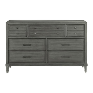 English Elm Transitional Gray Wittenberry 7-Drawer Dresser with Dark Bronze Hardware, Okume Veneer, 58"x19"x36.5" B011P147531