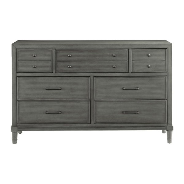 English Elm Transitional Gray Wittenberry 7-Drawer Dresser with Dark Bronze Hardware, Okume Veneer, 58"x19"x36.5" B011P147531