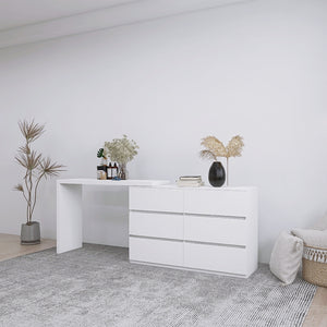 English Elm Extended Desktop 6-Drawer Chest - Modern White Vanity With Handle-Free Design For Chic Storage Solutions W2139134917
