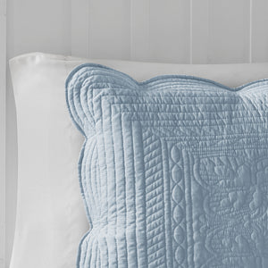 English Elm 3 Madison Park Tuscany Reversible Scalloped Edge Quilt Set Full/Queen - Microfiber Face, Cotton Fill, Antimicrobial Freshness Protection Blue 15.35 L x 17.72 W x 7.48 H B035129070