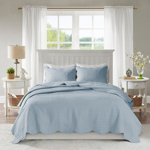 English Elm 3 Madison Park Tuscany Reversible Scalloped Edge Quilt Set Full/Queen - Microfiber Face, Cotton Fill, Antimicrobial Freshness Protection Blue 15.35 L x 17.72 W x 7.48 H B035129070