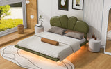 Hearth and Haven Full Size Upholstery Led Floating Bed with Leatherette Leather Headboard and Support Legs, Green WF311308AAF