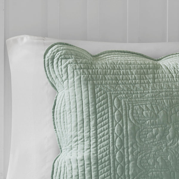 English Elm 3 Madison Park Tuscany Reversible Scalloped Edge Quilt Set Full/Queen - Cotton-Filled Microfiber, Antimicrobial Cottage Charm Seafoam 17.72 L x 15.35 W x 7.87 H B03597532