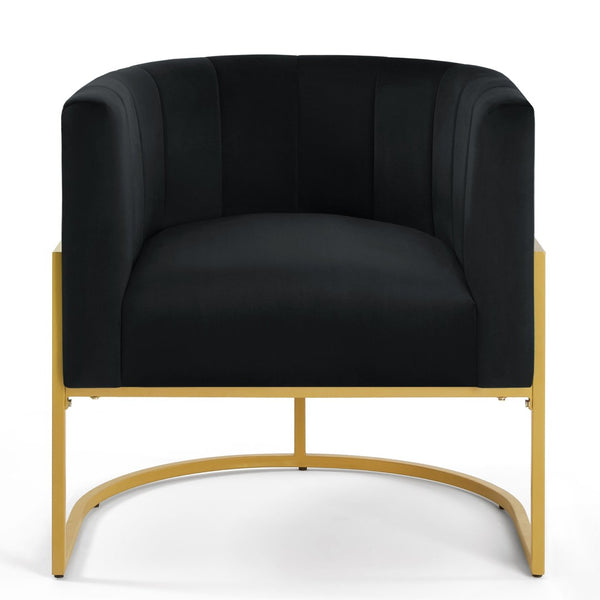 English Elm Upholstered Velvet Accent Chair with Gold Iron Base Mid-century Modern Lounge Seat W2186137441