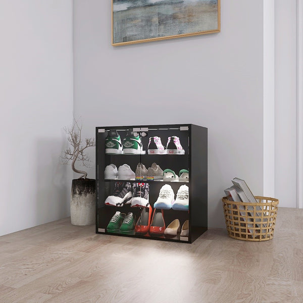 English Elm 4 Tier Glass Front Shoe Cabinet with Led Lighting Bluetooth Control Entryway Storage W2139134910