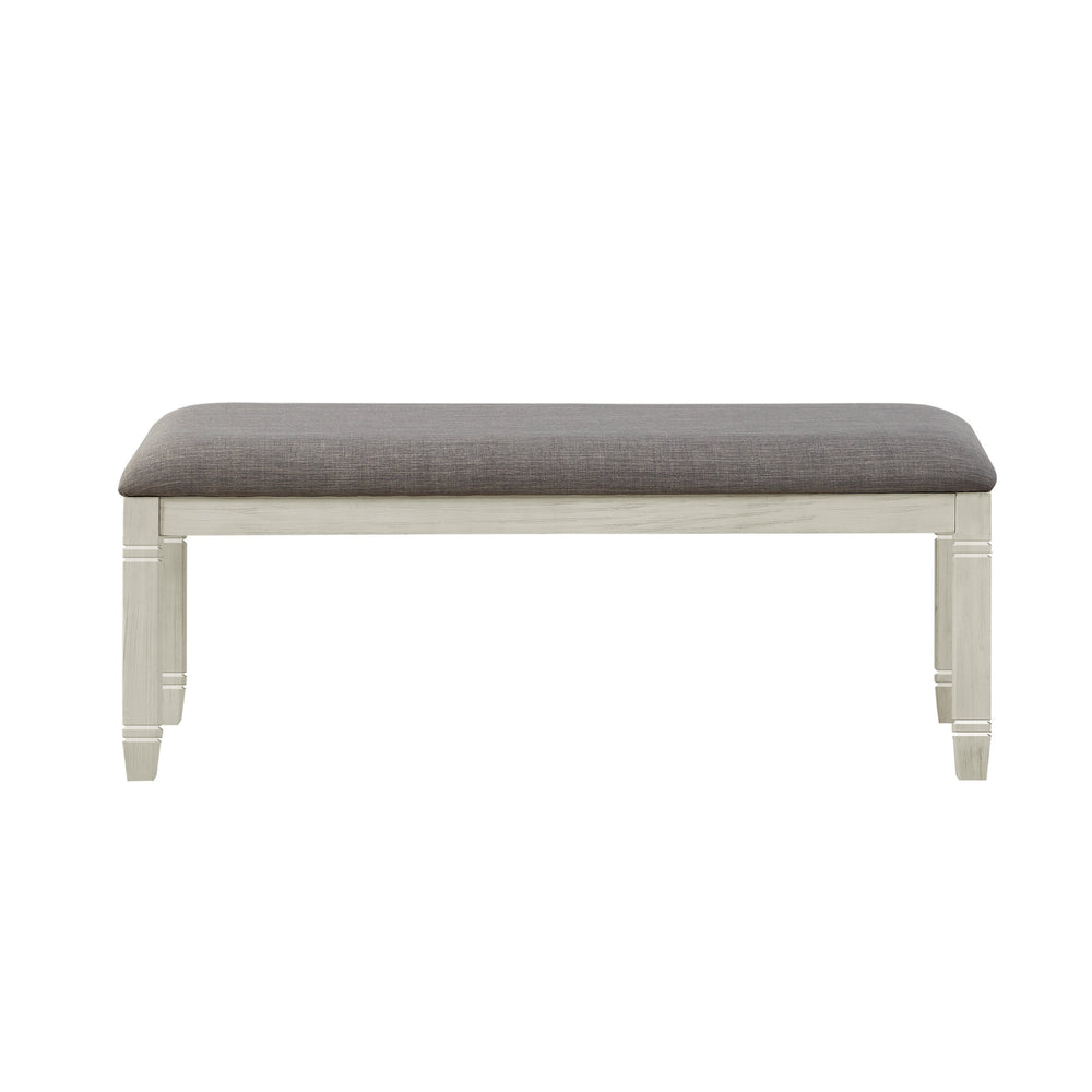 English Elm Antique 48" Granby Upholstered Bench in Antique White Finish - Neutral Textured Fabric, Solid Wood Seat B011P147538