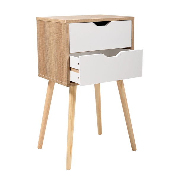 English Elm Set Sleek Two-Drawer Bedside Tables with Solid Wood Legs, Compact 16x12x28 in Storage for Bedroom White W2181P147490