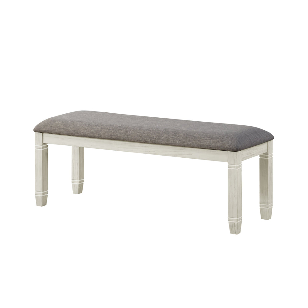 English Elm Antique 48" Granby Upholstered Bench in Antique White Finish - Neutral Textured Fabric, Solid Wood Seat B011P147538
