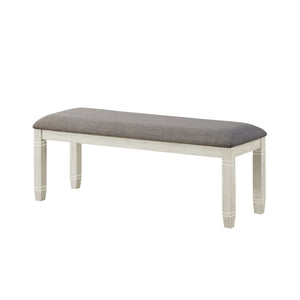 English Elm Antique 48" Granby Upholstered Bench in Antique White Finish - Neutral Textured Fabric, Solid Wood Seat B011P147538