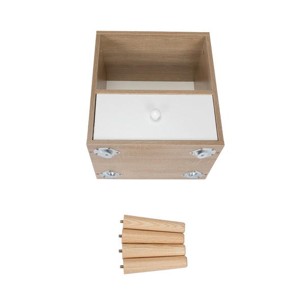 English Elm Mid-Century Natural White Nightstand Set of 2 with Drawer & Shelf, Compact 15.8"L x 23.6"H Tables W2181P147509