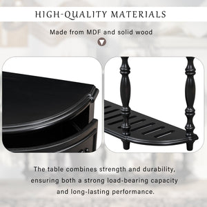 English Elm U_style Curved Console Table with Roman Legs Four Drawers Open Shelf Entryway Accent Black N711P186862B