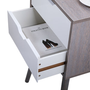 English Elm Set Sleek Two-Drawer Bedside Tables with Solid Wood Legs, Compact 16x12x28 in Storage for Bedroom Grey W2181P147515