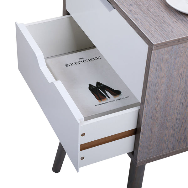 English Elm Set Sleek Two-Drawer Bedside Tables with Solid Wood Legs, Compact 16x12x28 in Storage for Bedroom Grey W2181P147515