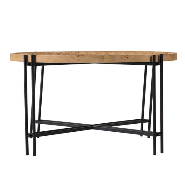 English Elm D32" Solid Fir Wood Round Coffee Table with Iron Pin Legs for Farmhouse Living Rooms W2078P147520
