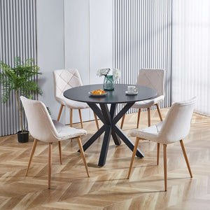 English Elm 42.1"black Round Mdf Dining Table Seats Six with Cross Leg Pedestal Mid-century Base W234P143405