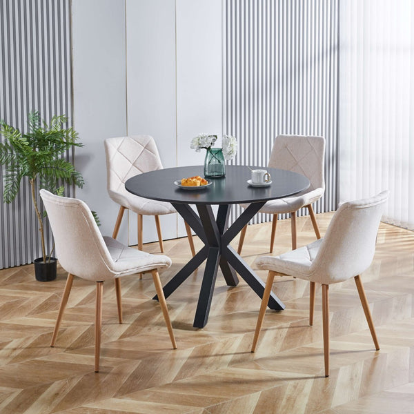 English Elm 42.1"black Round Mdf Dining Table Seats Six with Cross Leg Pedestal Mid-century Base W234P143405
