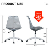 English Elm Smoke Gray Modern Home Office Desk and Chair, Adjustable 360 ° Rotating Chair Engineering Plastic Armless Rotating Computer Chair, Suitable For Living Rooms, Bedrooms, and Offices