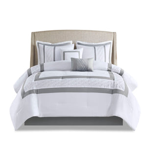 English Elm 8 Powell Embroidered Comforter Set Cal King — Hotel-Style Pieced Border, Hypoallergenic Fill, Machine Washable White 19.68 L x 12.6 W x 12.6 H B03594958
