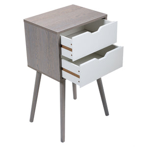 English Elm Set Sleek Two-Drawer Bedside Tables with Solid Wood Legs, Compact 16x12x28 in Storage for Bedroom Grey W2181P147515