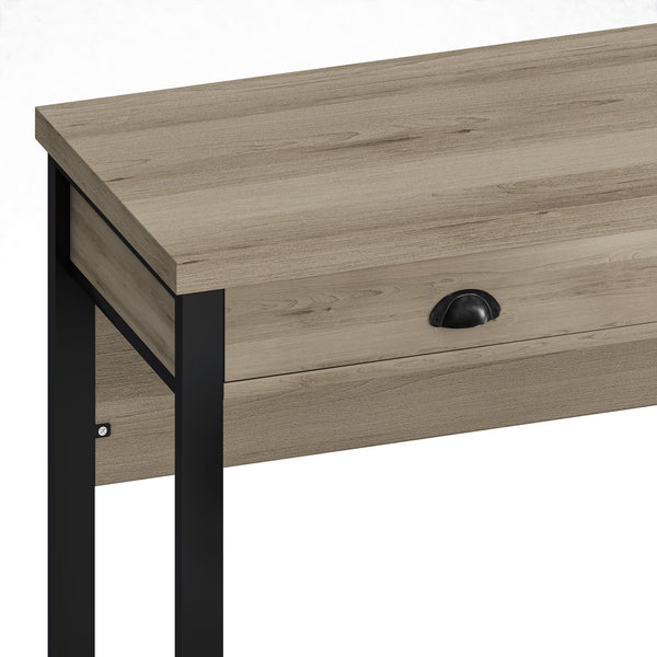 English Elm 3-Drawer Long Dining Table Set with Power Outlets, Swivel PU Stools, Shell Handles & Storage Elegance Black W757134230