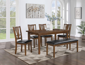 English Elm 6-Piece Dining Set With Bench, Brown Cherry