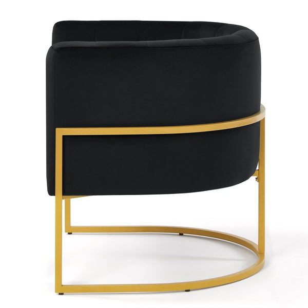 English Elm Upholstered Velvet Accent Chair with Gold Iron Base Mid-century Modern Lounge Seat W2186137441