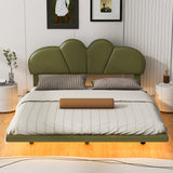 Full Size Upholstery Led Floating Bed with Leatherette Leather Headboard and Support Legs, Green