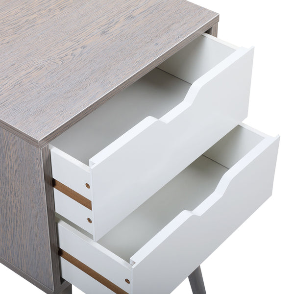 English Elm Set Sleek Two-Drawer Bedside Tables with Solid Wood Legs, Compact 16x12x28 in Storage for Bedroom Grey W2181P147515