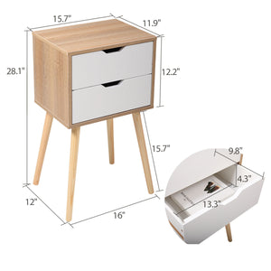 English Elm Set Sleek Two-Drawer Bedside Tables with Solid Wood Legs, Compact 16x12x28 in Storage for Bedroom White W2181P147490