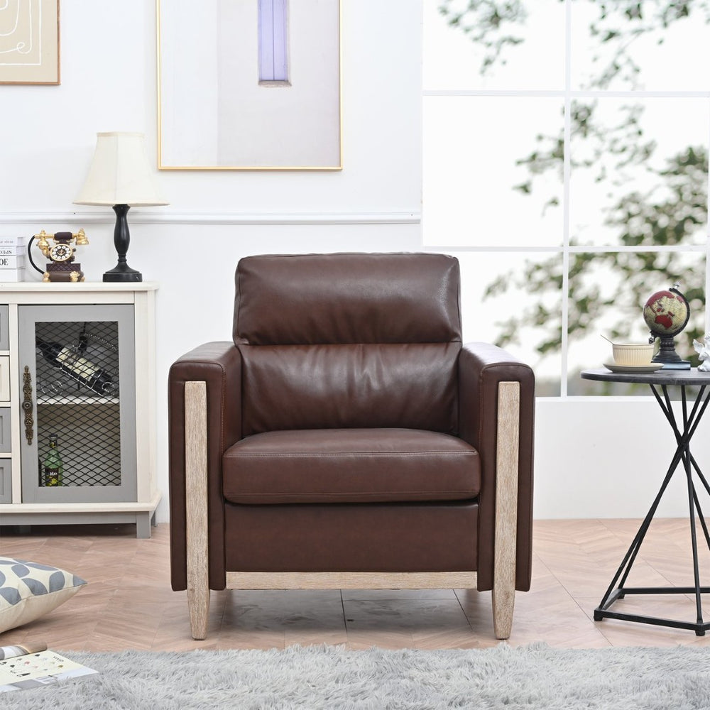 English Elm 1 Seater Pu Leather Sofa with Pocket Spring Seat and Rubberwood Legs for Living Room W680106104