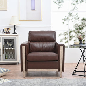 English Elm 1 Seater Pu Leather Sofa with Pocket Spring Seat and Rubberwood Legs for Living Room W680106104