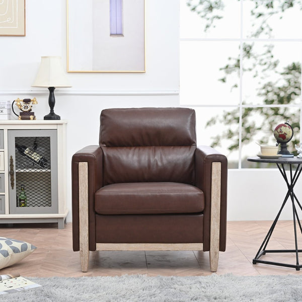 English Elm 1 Seater Pu Leather Sofa with Pocket Spring Seat and Rubberwood Legs for Living Room W680106104