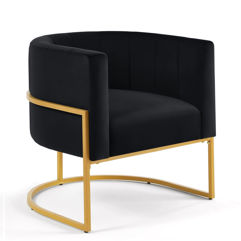 English Elm Upholstered Velvet Accent Chair with Gold Iron Base Mid-century Modern Lounge Seat W2186137441