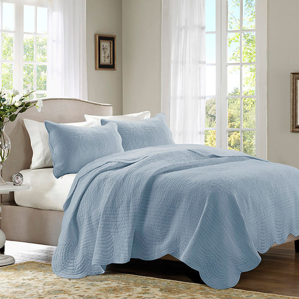 English Elm 3 Madison Park Tuscany Reversible Scalloped Edge Quilt Set Full/Queen - Microfiber Face, Cotton Fill, Antimicrobial Freshness Protection Blue 15.35 L x 17.72 W x 7.48 H B035129070