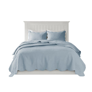 English Elm 3 Madison Park Tuscany Reversible Scalloped Edge Quilt Set Full/Queen - Microfiber Face, Cotton Fill, Antimicrobial Freshness Protection Blue 15.35 L x 17.72 W x 7.48 H B035129070