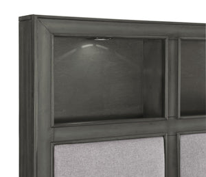English Elm Gray Queen Platform Bed with Led Shelves Usb Ports Storage Drawers Upholstered Headboard B011S00657