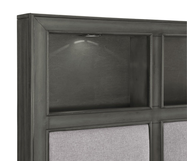 English Elm Gray Queen Platform Bed with Led Shelves Usb Ports Storage Drawers Upholstered Headboard B011S00657
