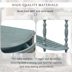 English Elm U_style Curved Console Table with Roman Legs Four Drawers Open Shelf Entryway Accent Antique Blue N711P186862C